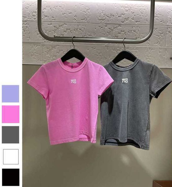 

aw king 2023 spring designer summer new women's cotton foam letter printing wang old short-sleeved t-shirt new high end 65ess, White