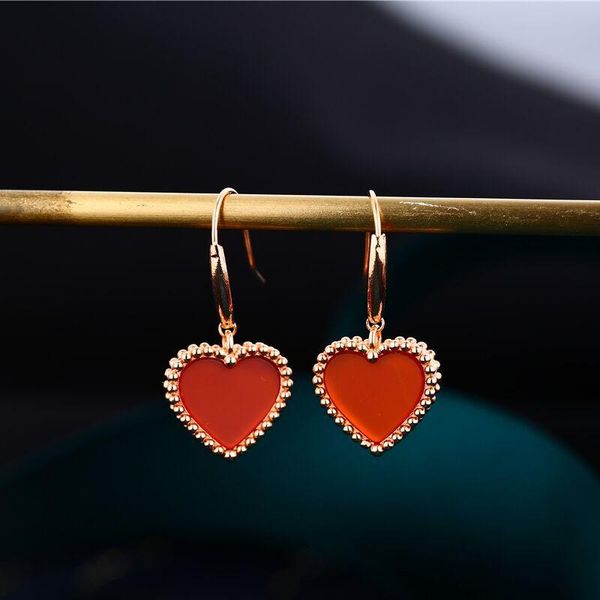 

knot yunli real 18k gold ear hook earrings natural red agate heart drop earrings pure au750 fine jewelry gifts for women ea013, Silver