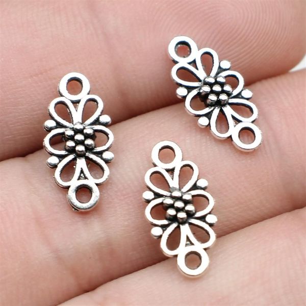 

other 400pcs 16x8mm flower connector diy jewelry findings accessories charm antique silver color