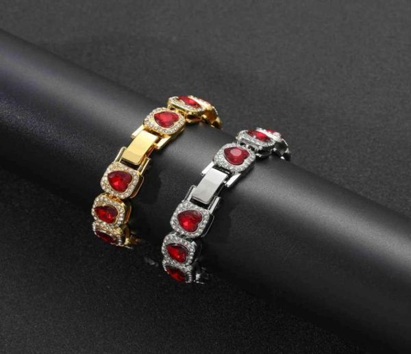 

whole 13mm single row red heart cubic zirconia iced out bling tennis bracelet jewelry for men womenvalentine039s day gifts3764166, Black
