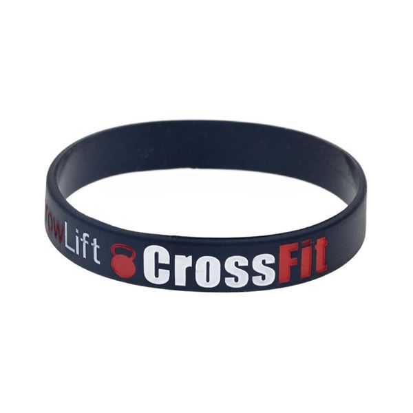 

bangle obh 50pcs squat jump climb crossfit silicone bracelet 1/2 inch wide black and white
