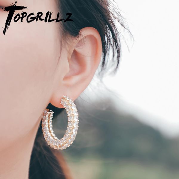 

huggie rillz women's circle earrings gold plated iced out cz earrings hip hop simple fashion jewelry for women, Golden;silver