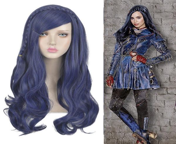 

long dark blue wavy braids women wigs descendants 2 evie cosplay wig mm9770221, Black;brown