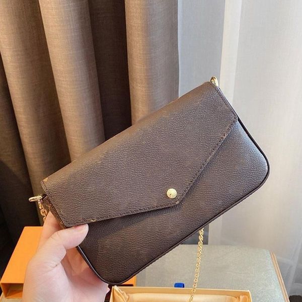 

2023 multi pochette purse women bags crossbody 3 pcs set original box floral chains wallet clutch shoulder messenger woman cross body handba, Black;red