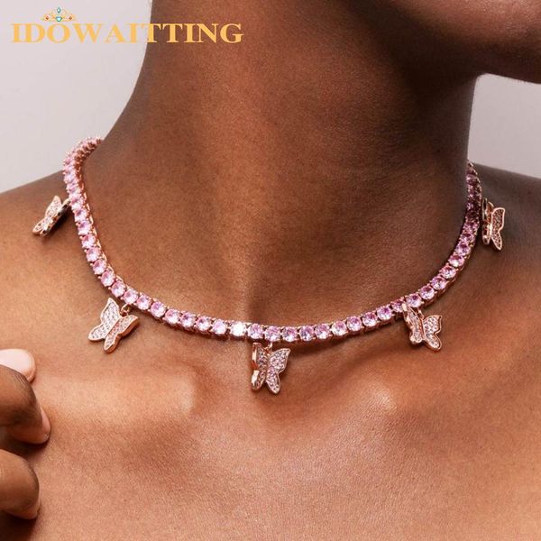 

necklaces heart arrow cz tennis chain with luxury drip cz butterfly charm 32+10cm choker necklaces iced out bling fashion women jewelry, Silver