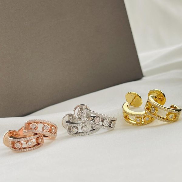 

stud 2022 sliding diamond earrings from the french luxury brand lucky move collection. 925 sterling silver stud earrings, Golden;silver