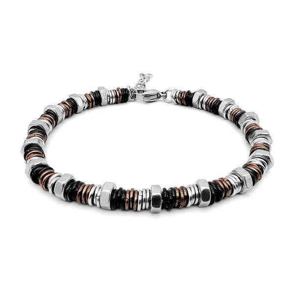 

bangle runda men's bracelet stainless steel brown circle link chain adjustable size 22cm fashion handmade bracelet luxury brand men, Black