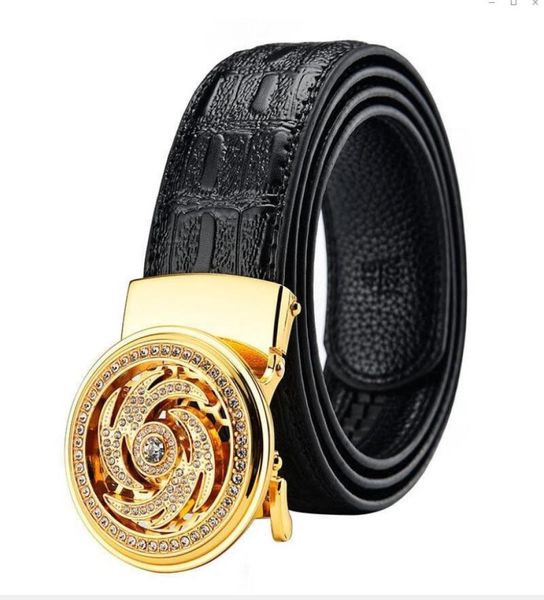 

men genuine leather belt automatic buckle business casual handsome cool diamond noble gem square buckle gold silver metal youth be4247203, Black;brown