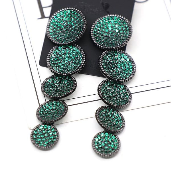 

huggie bilincolor round green plate long earring for women, Golden;silver