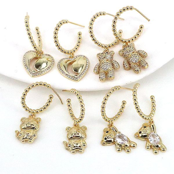 

huggie 5pairs 2022 for women copper cubic zircon moon/heart/star/animal earrings fashion crystal luxury jewelry party gifts, Golden;silver