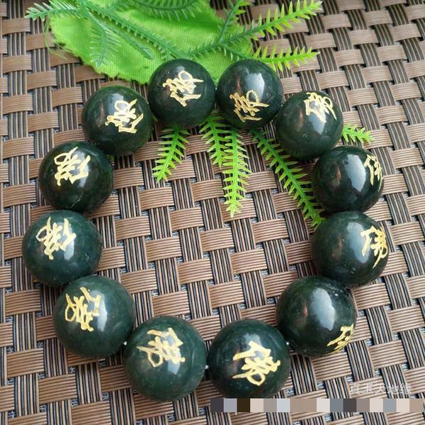 

bangle natural green jade buddha beads bracelet men women genuine nephrite hetian jades buddhist rosary elastic beaded bracelets bangle, Black