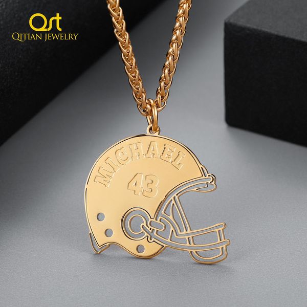 

necklaces customized name necklace with football helmet 18k gold plate stainless steel jewelry personalise corrosion pendant gift for men, Silver