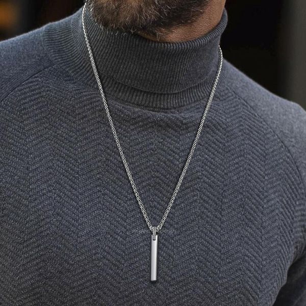 

necklaces simple tungsten bar pendant necklace for men gents jewelry, Silver