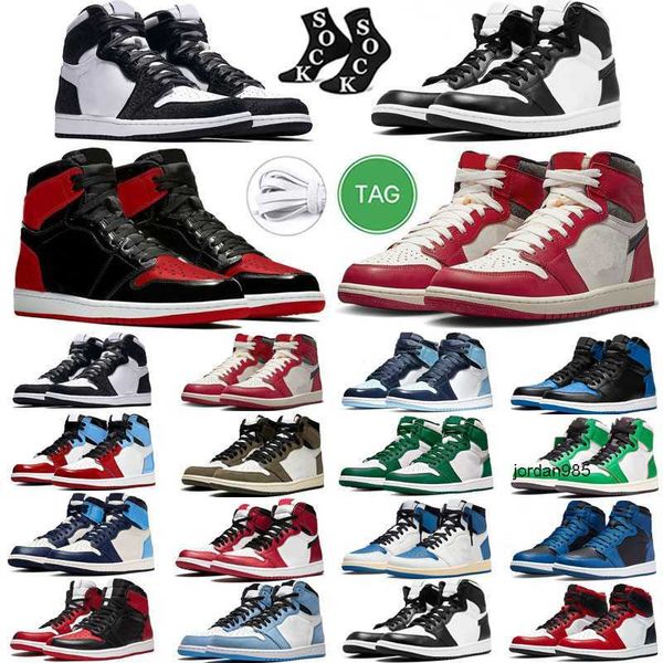 

patent bred jumpman 1 1s high shoes university blue chicago lost basketball shoe pine green black court purple royal bred toe smoke grey unc