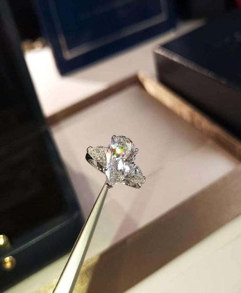 

fashion spring new s925 silver plated 18k gold gold pear shaped cut drop shape simulation diamond ring6387671