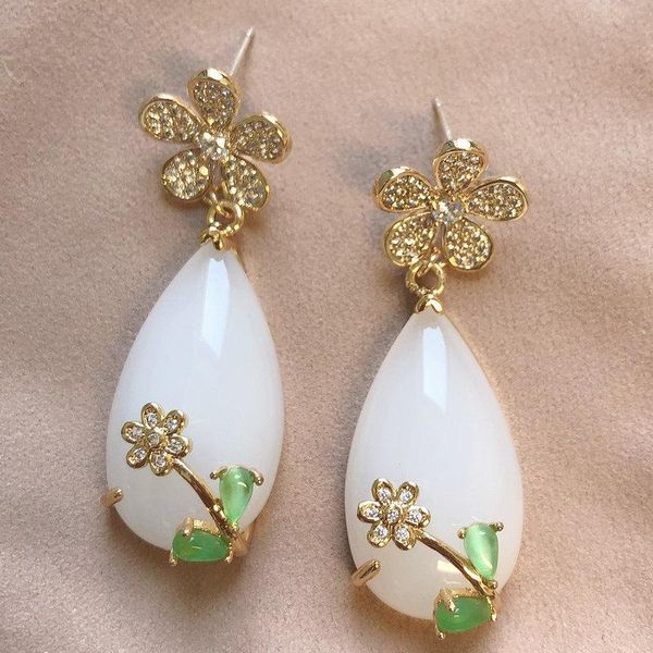 

knot bilincolor fashion milk white jade like stone earring for women, Silver