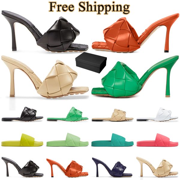 

designer bottega luxury flat sandals woven women slippers square mules venetta lido slides green blue ladies wedding high heel dress shoes, Black