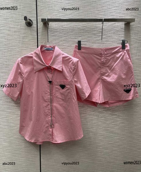 

women's tracksuits designer casual sets size s-l 2pcs chain metal chain decoration lapel polo shirt shirt and shorts #multiple product, Gray