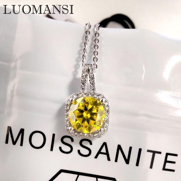 

necklaces luomansi moissanite silver necklace women 2ct yellow blue green pink passed diamond test s925 jewelry wedding anniversary party