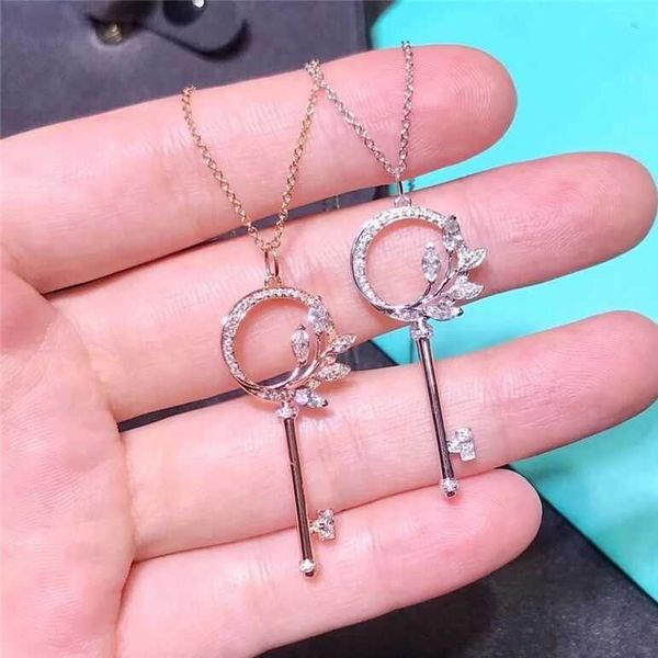 

internet celebrity tiffayffay key necklace 925 sterling silver plated 18k gold di horse eye leaf pendant collar chain female, Black