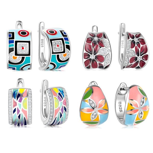 

stud kataoka new arrival 925 silver stud earrings round shape bluegreen enamel classic pattern cz earrings for women fine jewelry, Golden;silver