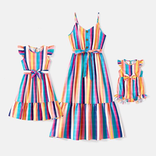 

tshirts patpat mommy and me colorful striped sleeveless belted dresses 230519, Blue