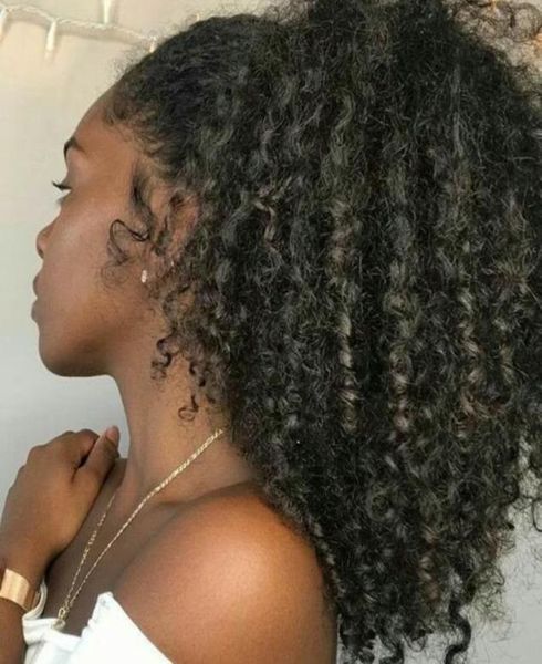 

brazilian hair ponytail human hair ponytails 20 22inch 140g kinky curly indian clip in hair extensions more color afro curly pony 9065777, Black