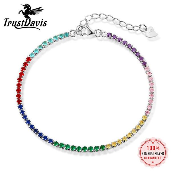 

bangle trustdavis luxury 925 sterling silver bracelet fashion colour cz chain bracelets for women wedding party jewelry gift da3157, Black