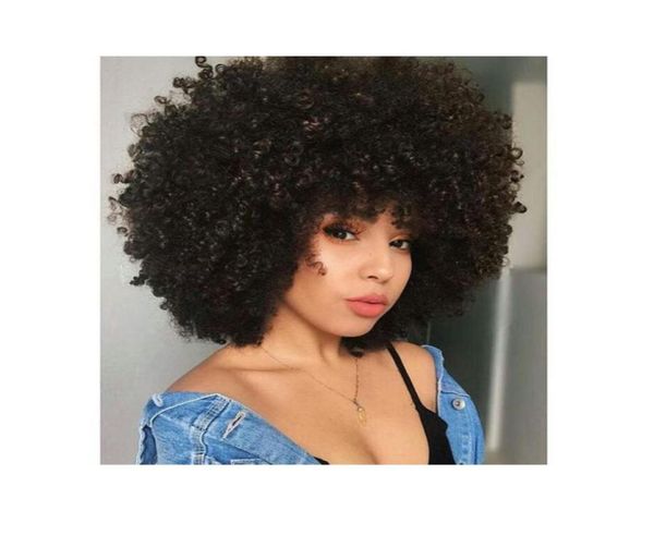 

women soft afro kinky curly wig african ameri brazilian hair simulation human hair short curly full wig for lady9550074, Black
