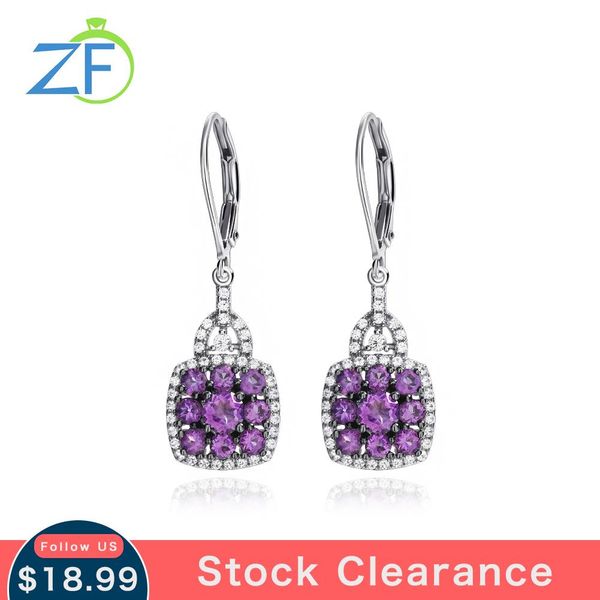 

knot gz zongfa 925 sterling silver earrings for women wedding natural amethyst drop earrings crystal square fine jewelry