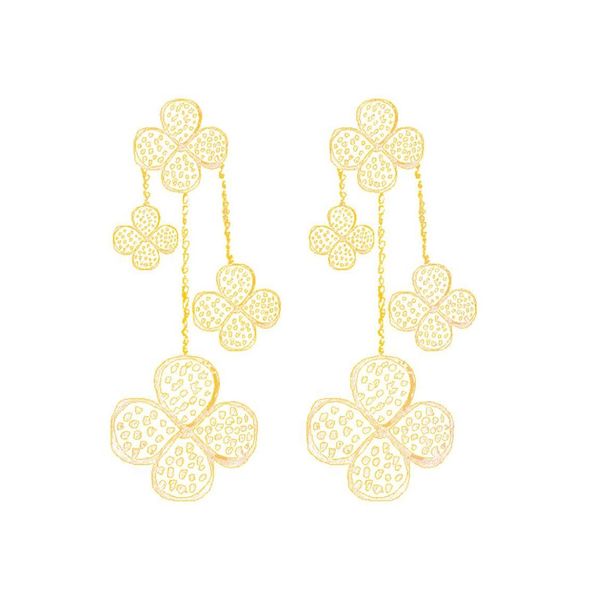 

full stones pavedflowers charms 3 clovers dangle chandelier earrings jewelry women ladies plant element mothers03467541, Silver
