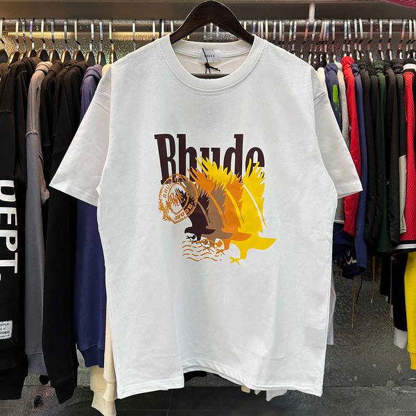

2023 men t shirt short sleeve rhude tess designer casual fashion new gradual color pattern printing high-quality double yarn cotton t-shirt, White;black