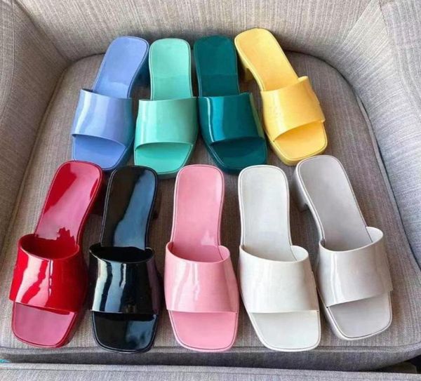 

summer high heel sandal slipper nonslip jelly shoes thick heel candy color sandals step on excretion feeling square head comforta6668379, Black