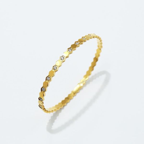 

bangle honeycomb style stainless steel bracelets aaa zricon gold color bangle bracelet for women fashion jewelry lb044, Black