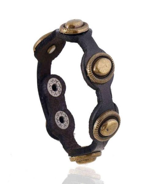 

vintage antique bronze oval charms black leather bracelets retro genuine men bangles for party club jewelry wristbands3773205