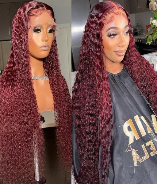 

lace wigs luvin 30 inch 99j burgundy deep wave front human hair red colored water curly remy highlight frontal wig for women8715878, Black;brown