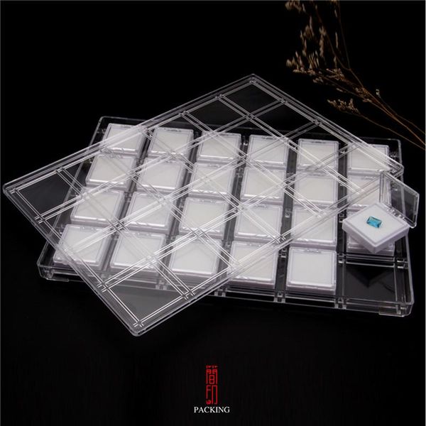 

boxes 24pcs gemstone diamond jewelry display box loose diamond holder box clear cover gem storage container empty jewelry packagingbox, Black;white