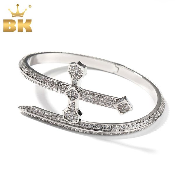 

bangle the bling king opened sword cuff bangle micro paved bling cubic zirconia bracelet vintage gift for women men hiphop jewelry, Black