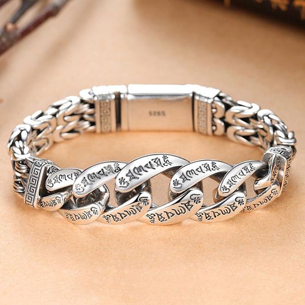 

bangle new silver jewelry men's personality domineering sixcharacter mantra peace pattern transit bracelet retro silver chain, Black
