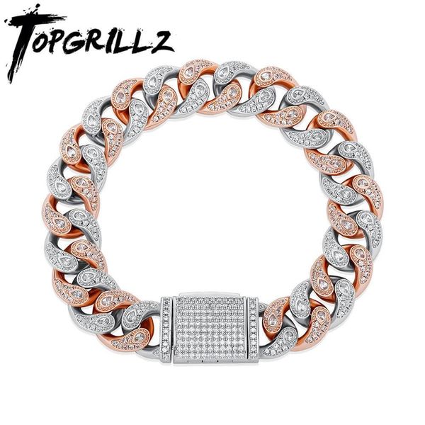 

bangle rillz 12mm/14mm miami cuban bracelet box clasp chain copper material iced cubic zirconia hip hop charm jewelry gift for men, Black