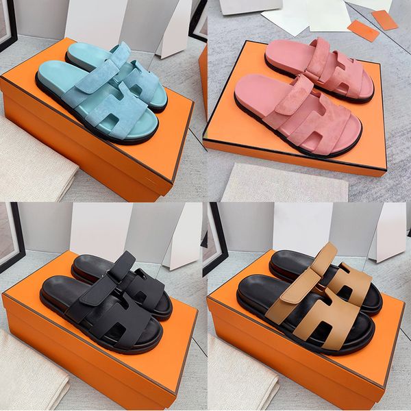

designer chypre sandals women men slippers luxury summer beach classic flat sandal lady suede leather flip flops slides casual slippers loaf, Black