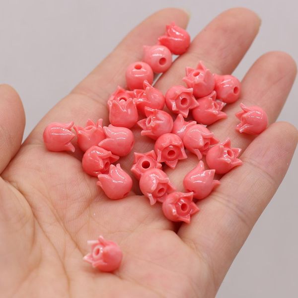 

crystal 100pcs natural coral red flower throughhole beads carved pendant for jewelry making diy necklace earring accessories charm gift