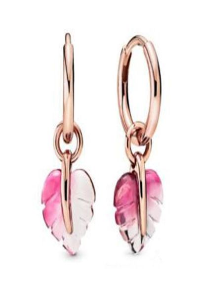 

murano glass hoop 100 925 sterling silver rose pink leaf earrings for fashion women jewelry gift7533092, Golden