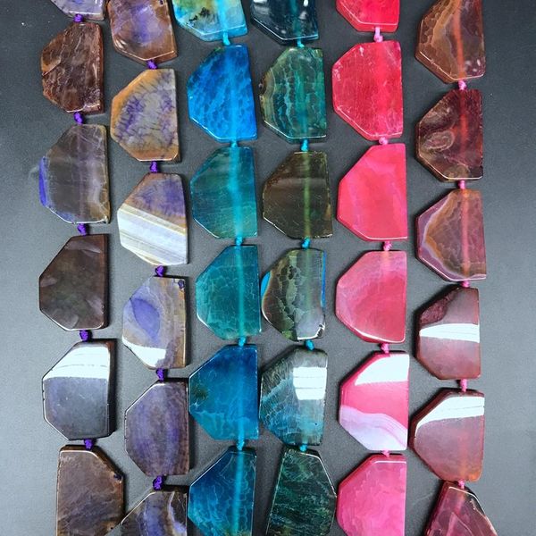 

crystal 15.5"/strand colourful dragon veins agates rhombus slice loose beads natural stone onxy slab nugget pendants diy jewelry making