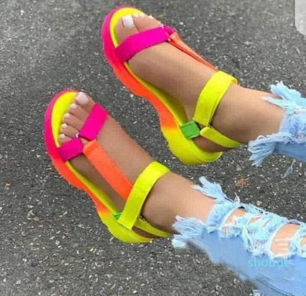 

women sandals summer casual platform gladiator hook loop beach colorful shoes for woman 2020 rome ladies flat shoes fema6760218, Black