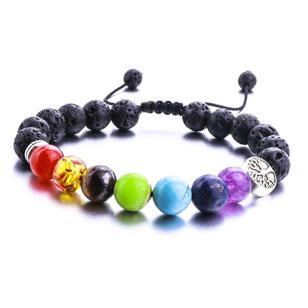 

bangle 8mm lava stone weave tree of life 7 chakra healing balance beads reiki aromatherapy essential oil diffuser bracelet jewelry, Black