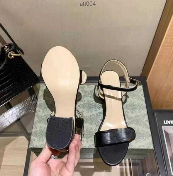 

summer women sandals multicolor high-heeled shoes outdoor chunky heels slippers leather buckle latch designer shoe sandal''gg', Black