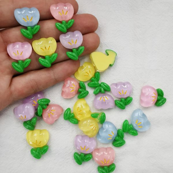 

polish 500pieces 1620mm resin jelly cute tulip flowers sticker half beads scrapbook for woman kids hairpin jewelry making accessories, Blue
