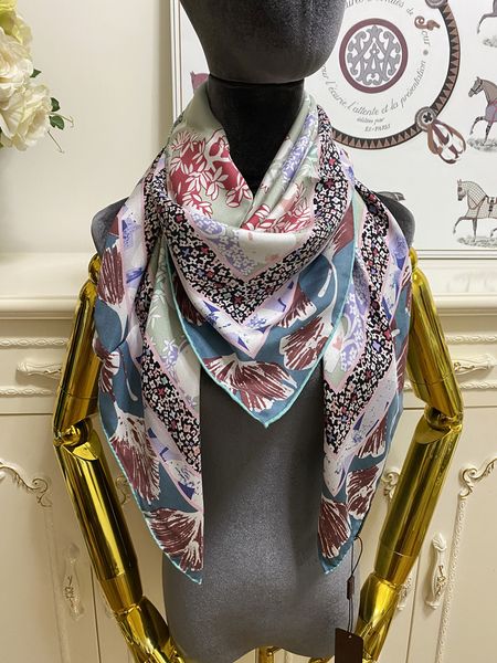 

women's square scarf scarves shawl 100% twill silk material green color pint letters floers pattern size 110cm - 110cm, Blue;gray