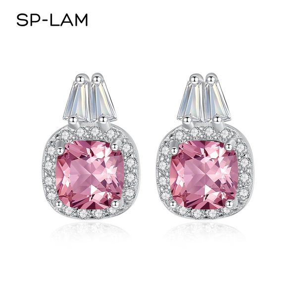 

stud morganite pink stud earrings cute 925 sterling silver aesthetic crystal stone earring for girls dainty female jewelry gift, Golden;silver